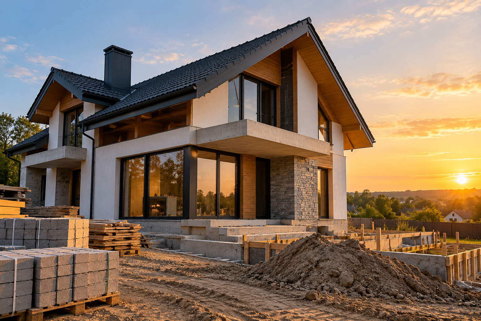 Construcția unei case moderne în Moldova – lucrări de construcție în desfășurare